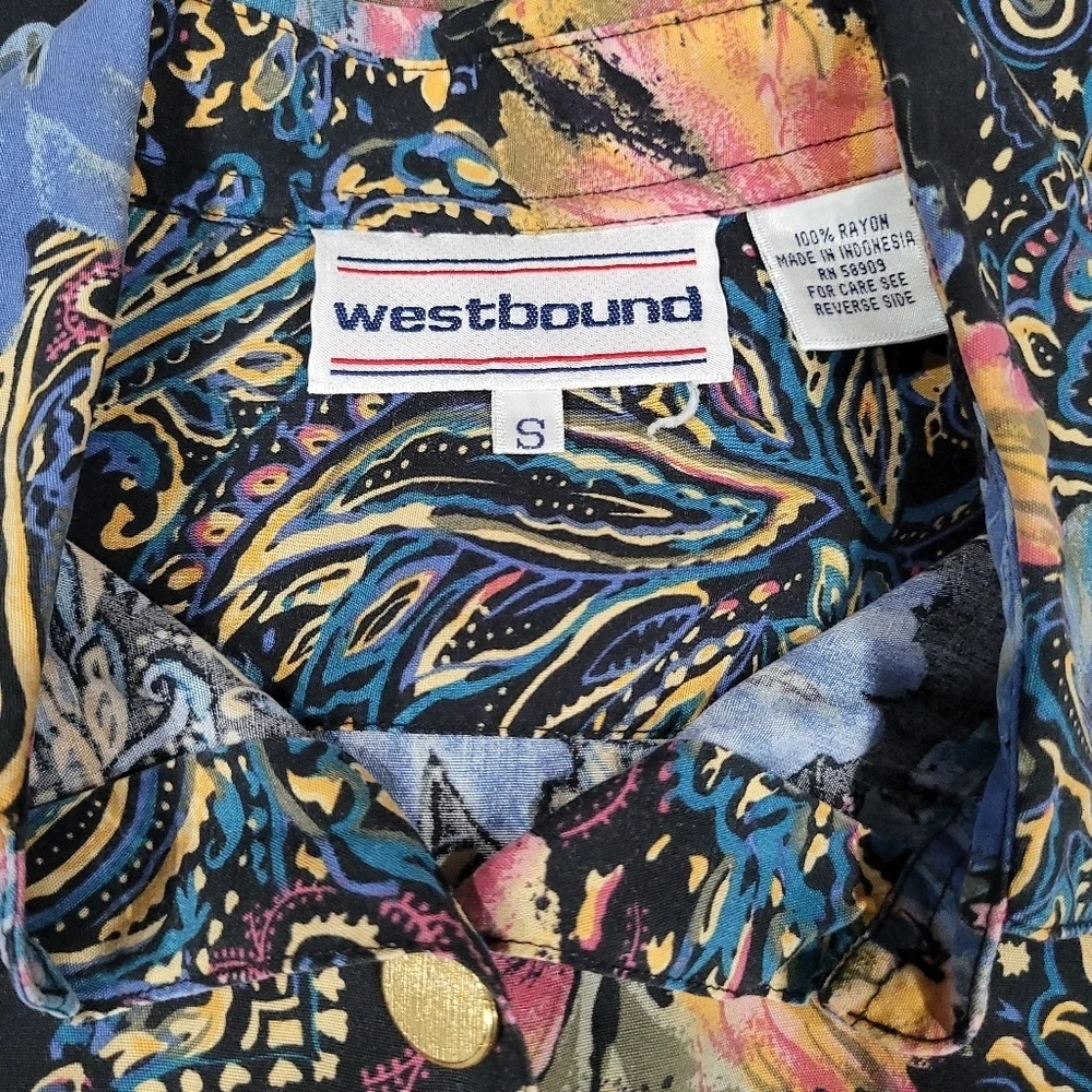 Vintage Abstract Floral Shirt Sz S Oversized Westbound 90's Bohemian Blouse - Picture 5 of 9